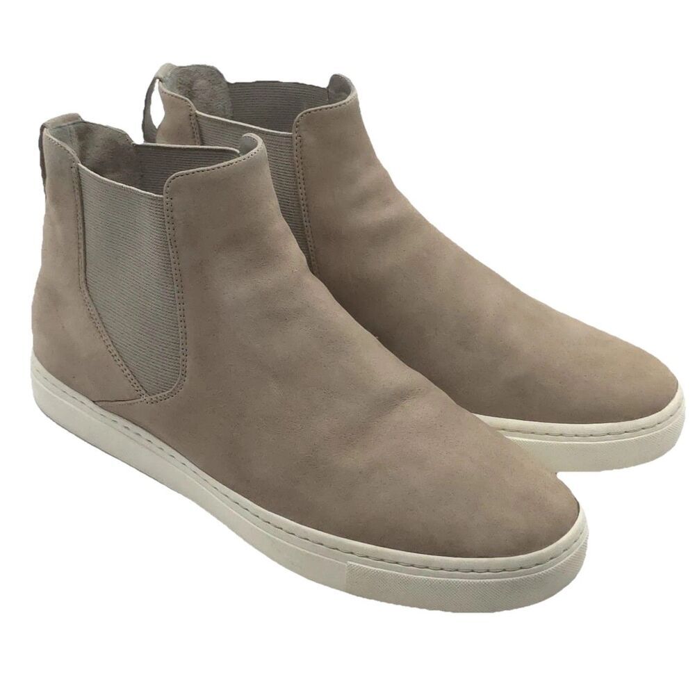 Vince Newlyn Boots Women's 8M Taupe White Nubuck Leather Chelsea Booties Sneaker